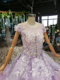 Ball Gown Lace Appliques Cap Sleeves Long Prom Dress Quinceanera Dress P1524