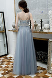 Elegant Spaghetti Straps Appliques Tulle Long Prom Dress PD14