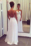 Elegant Spaghetti Straps Tulle Long Lace Cheap Backless Wedding Dress