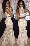 Lace Two Pieces Floor Length Prom Dress Homecoming Dress