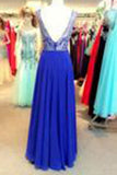 Elegant Chiffon A Line Floor Length Beading Long Prom Dress