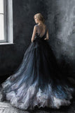 Chic A Line Scoop Black Appliques Sweetheart Tulle Evening Dresses Prom Dresses PW266