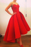 Red Vintage High Low Strapless Sleeveless Formal Prom Dresses