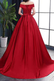 Chic A-Line Off-the-Shoulder Satin Simple Red Sleeveless Lace up Long Prom Dresses uk PH182