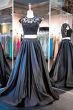 A Line Black Two Pieces Lace Cap Sleeves New Style Gown Prom Dress