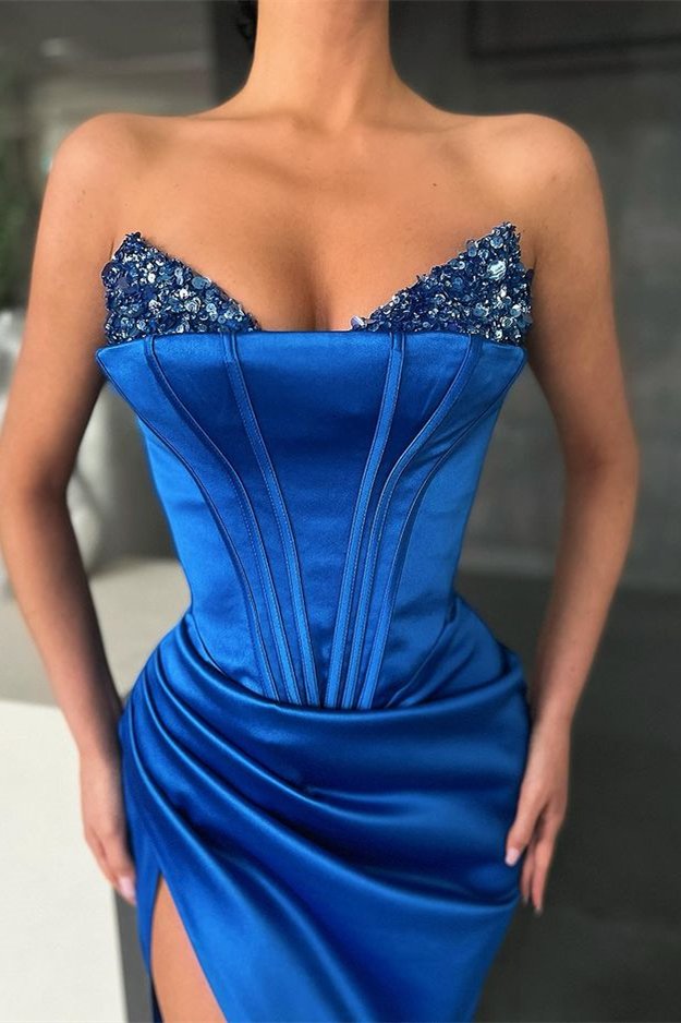 Royal Blue Mermaid Long Prom Dresses Split With Sequins Party Dresses PD0443