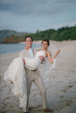 Subtle Sweetheart Strapless Lace Mermaid White Sleeveless Tulle Beach Wedding Dresses PH278