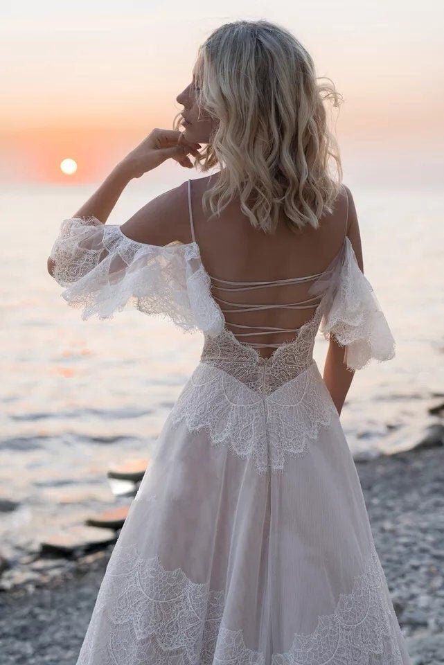 Gorgeous A-line Lace Tassels Long Wedding Dress