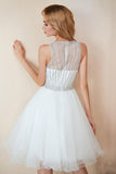 Scoop A Line White Homecoming Dresses Sequins Above Knee Tulle Short Prom Dresses H1100