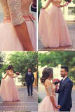 Off Shoulder Half Sleeves Pink Long Party Sweetheart Sash Bow Beads Pearls Prom Dresses
