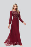 Sequins Party Dress Chiffon Long Sleeve Prom Dresses