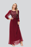 Sequins Party Dress Chiffon Long Sleeve Prom Dresses