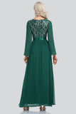 A Line Long Sleeve Chiffon Sequins Simple Prom Dresses