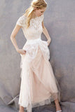 Lovely Blush Pink Tulle Lace Bridal Dress Cap Sleeves Sleeveless Wedding Dress PM35