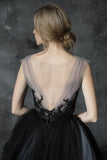 Chic A Line Scoop Black Appliques Sweetheart Tulle Evening Dresses Prom Dresses PW266