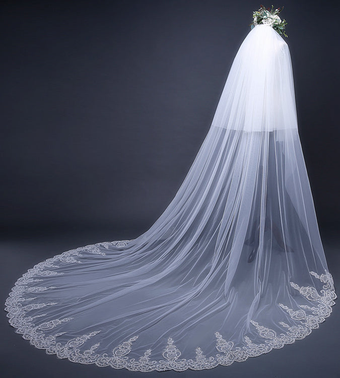 Cathedral Tulle Lace Ivory Wedding Veil Bridal Veil Wedding Veil PW288