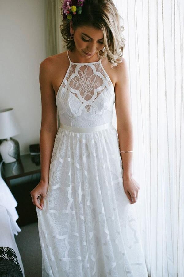 Elegant A Line Lace Appliques Long Wedding Dresses