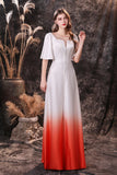 A Line Half Sleeves Ombre Silk Like Satin Floor Length Party Dress WH18454