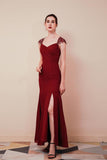 Mermaid Cap Sleeve V Neck Split Chiffon Floor Length Prom Dresses WH291051