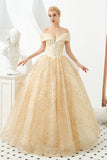 Stunning Ball Gown Off The Shoulder Sequins Tulle Floor Length Prom Dress WH31333