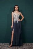 Elegant A Line Spaghetti Straps Lace Beading Floor Length Prom Dresses WH321040