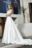 A Line Off The Shoulder Appliques Silk Like Satin Wedding Dress WH32382