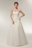 A Line Strapless Ivory Lace Floor Length Wedding Dress WH32634