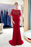 Mermaid Beading Half Sleeves Satin Sweep Train Prom Dress Party Dress WH63689