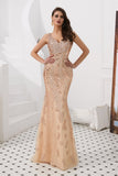 Shiny Mermaid V-Neck Sleeveless Beads Prom Dress With Sequins WH88317