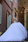 Sheer Beaded Long Sleeves Sweetheart Crystals Tulle Wedding Dresses