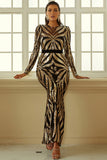 Mermaid Long Sleeve Sequin Party Dress Elegant Floor-length Gold Evening Gowns