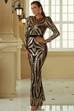 Mermaid Long Sleeve Sequin Party Dress Elegant Floor-length Gold Evening Gowns