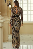 Mermaid Long Sleeve Sequin Party Dress Elegant Floor-length Gold Evening Gowns