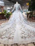 Stunning Light Blue Long Sleeve Wedding Dresses High Neck Quinceanera Dresses PW772