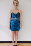 Royal Blue Mermaid Sexy Satin Short Strapless Homecoming Dress