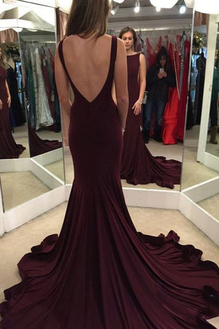 Elegant Mermaid Burgundy Open BackSweep Train Prom Dress