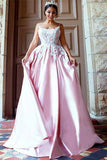 Unique Pink Backless Spaghetti Straps Sweep Train Appliques Long Prom Dresses uk PW363