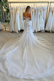 Mermaid Strapless Tulle Long Wedding Dresses with Appliques N051