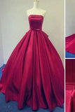 Long Burgundy Prom Dresses Ball Gowns Evening Party Gown Strapless Stain Lace-Up Dresses