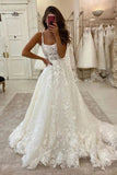 A-line Scoop Neck Tulle Wedding Dress with Appliques N101