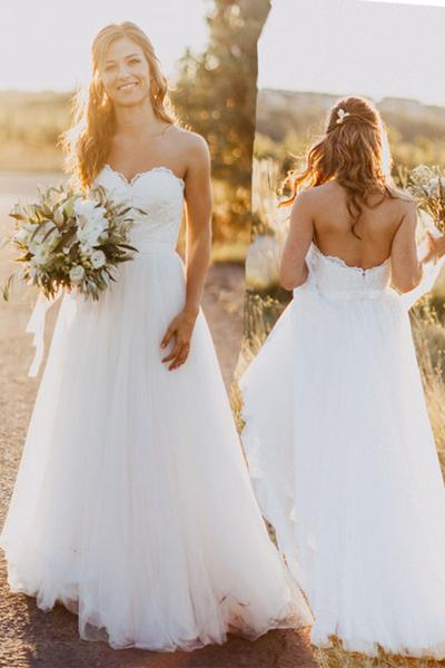 Elegant Sweetheart Lace Beach Tulle Wedding Dresses PM714