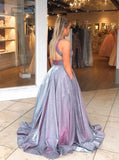 Shiny A-line V-Neck Sleeveless Long Prom Dress