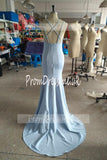 Fashion Light Blue High Neck Beads Long Two Piece Mermaid Halter Prom Dresses uk pm02