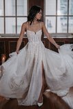 A-line Sparkly Tulle Wedding Dress with Slit N132