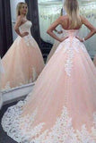 Vintage Sweetheart Pink Lace Tulle Appliques Long Quinceanera Dress
