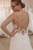 A Line Spaghetti Straps Chiffon Wedding Dresses with Appliques N057