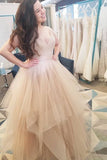 Elegant A Line V Neck Spaghetti Straps Ball Gown Multi LayerTulle Prom Dresses uk PH800
