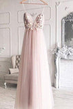 Elegant Spaghetti Straps V Neck Prom Dress With Handmade Flowers Bridesmaid Dress P1429