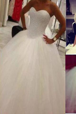 Sweetheart A Line Strapless Beaded Tulle Ball Gown Wedding Dresses WD0185