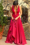 Mermaid Deep V-Neck Red Chiffon Sleeveless Long Prom Dress